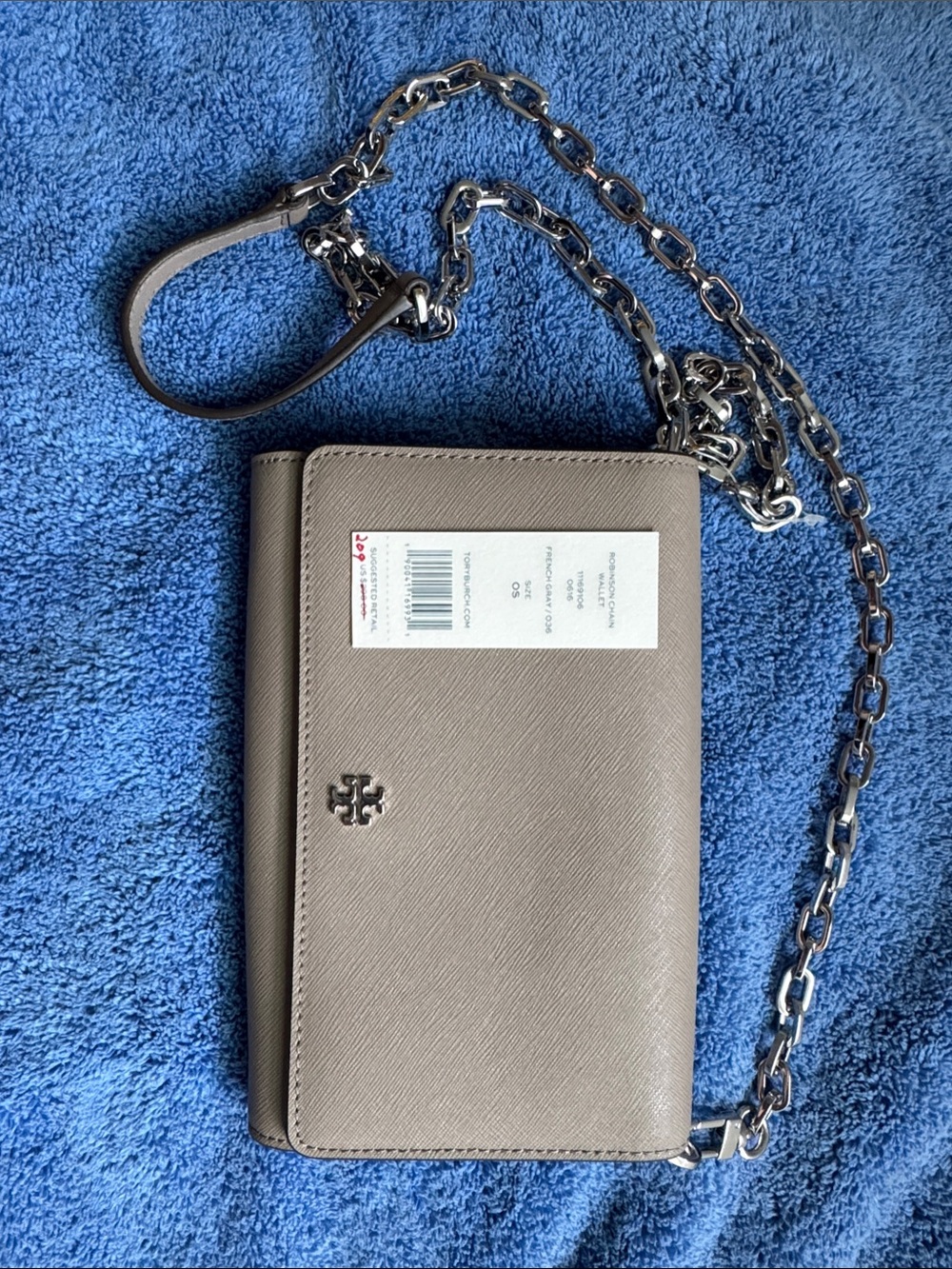 Tory Burch French Gray Robinson Chain Wallet